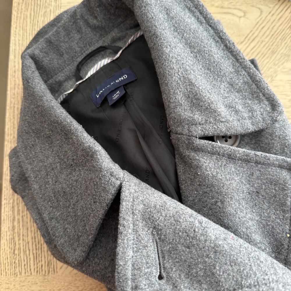 Lands End Womens 18W Gray Wool Blend Double Breasted Pea Coat Jacket‎
